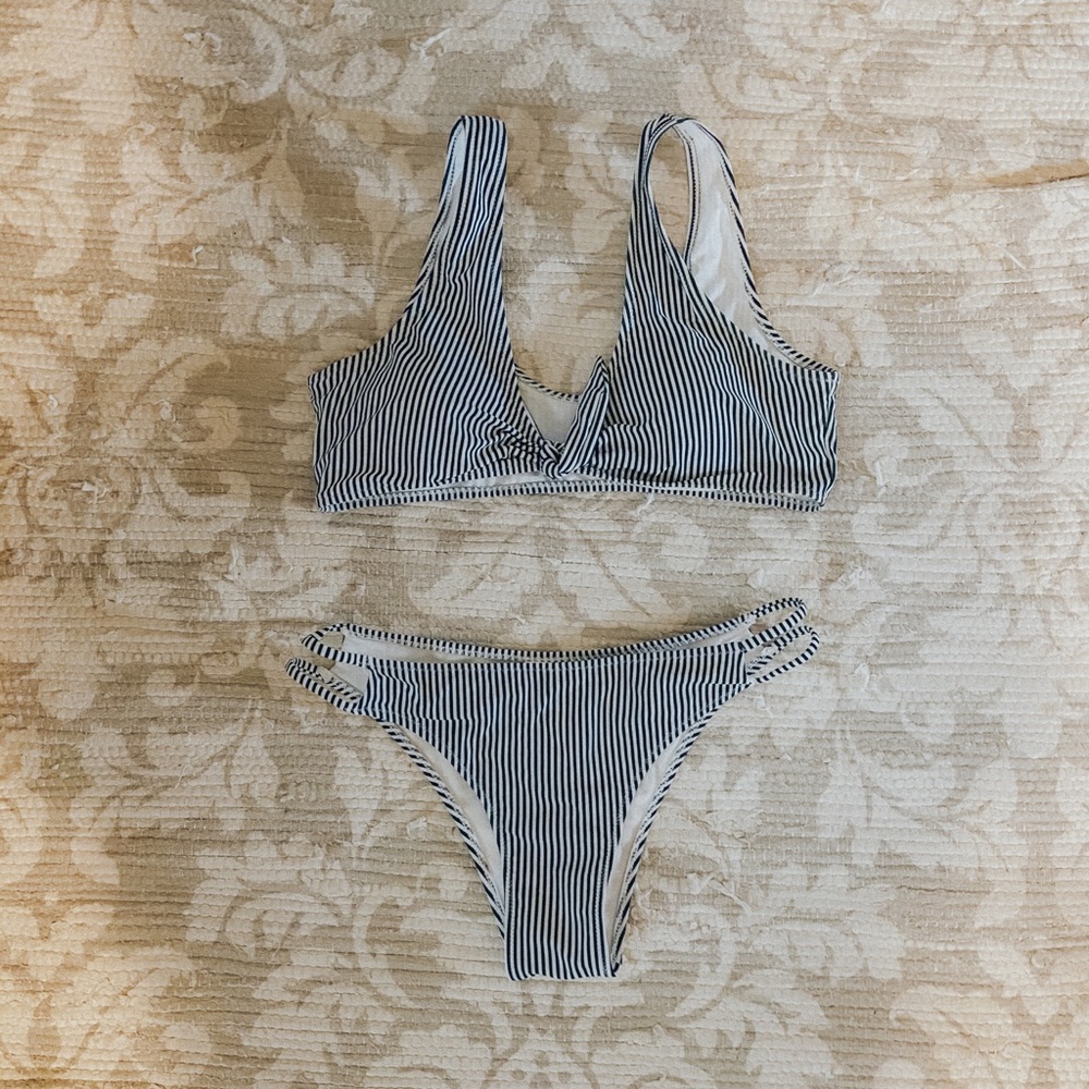 Blue striped bikini